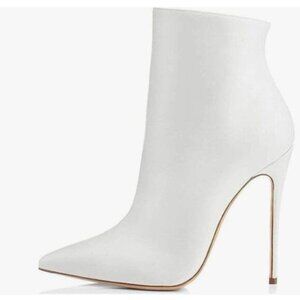 White High Heel Ankle Boot Pointed Toe Stilettos Zipper Unique Style Shoes
